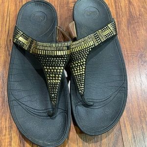 Fit flop black platform sandals with gold